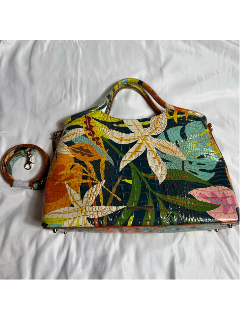 Women's Brahmin Elaine Retro Jungle Melbourne Leather Satchel - Picture 2 of 12